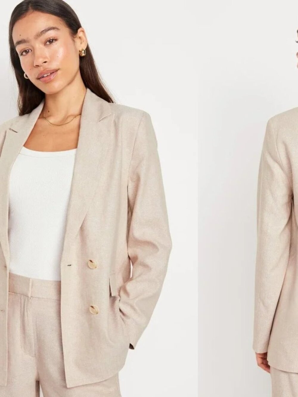 OLD NAVY Double Breasted Linen Blend Blazer in a stones throw (S)